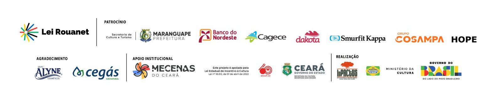 Barra de logos dos parceiros e realizadores do Festival Nacional de Humor de Maranguape